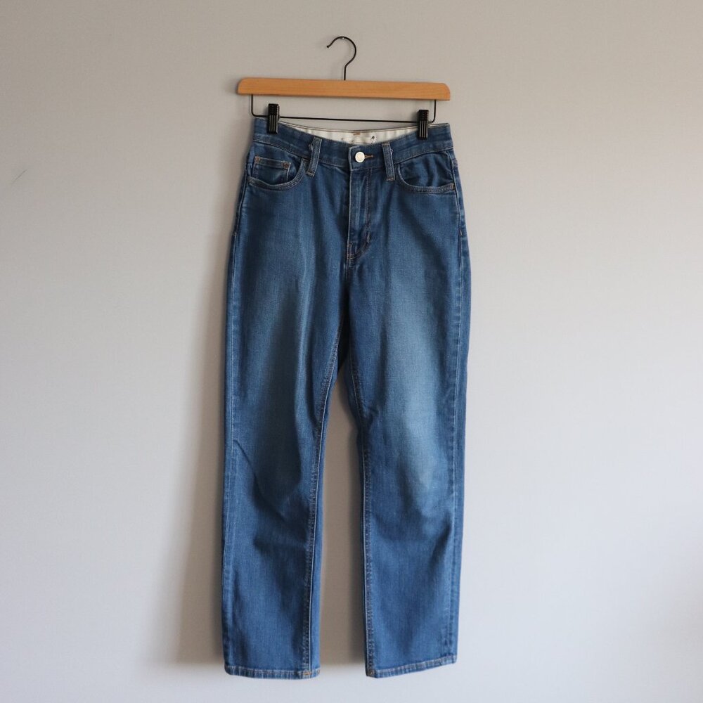 Oak‎ + Fort Women's Sz XS Blue Light Wash Stretch High Rise Straight Leg Jeans
